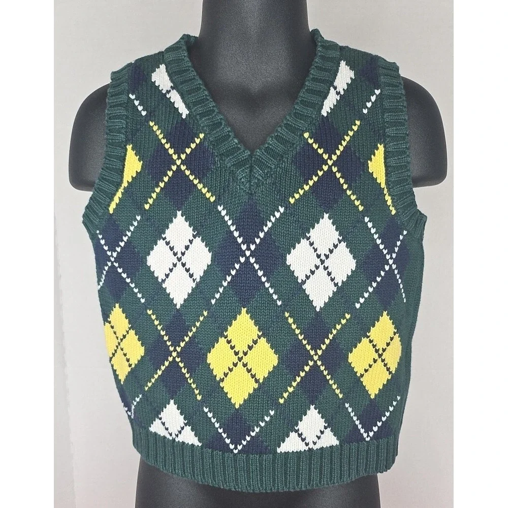 The Children's Place Green,‎ Yellow & White Sleeveless Sweater Vest Size 18 MTHS